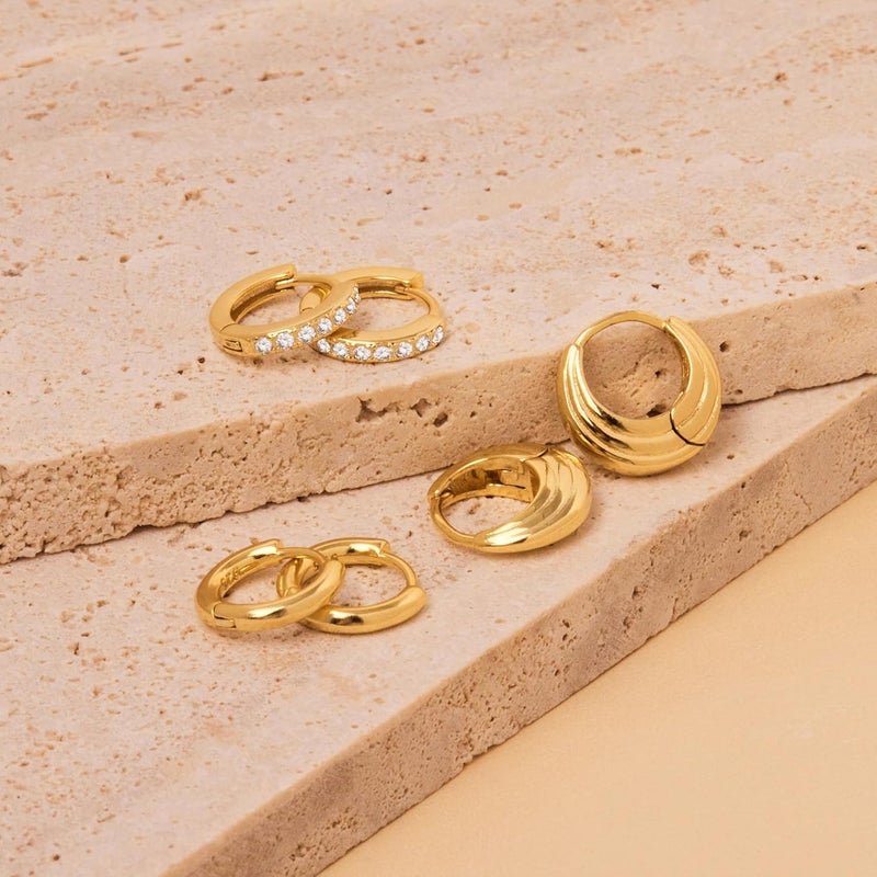 Inerney 14K Gold Plated Huggie Hoop Earrings for Women, Small Sterling Silver Earring Set Hypoallergenic Cartilage Helix Stacks, Mini Dainty Cute Trendy Birthstone Jewelry Gift for Multiple Piercings - Image 5